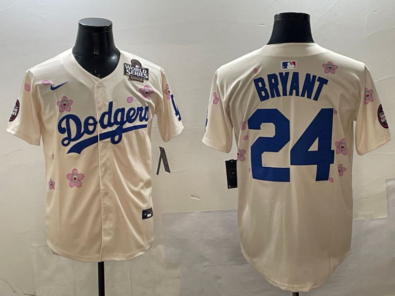 Men Los Angeles Dodgers 24 Bryant Cream Sakura Edition 2025 Nike MLB Jersey style 3
